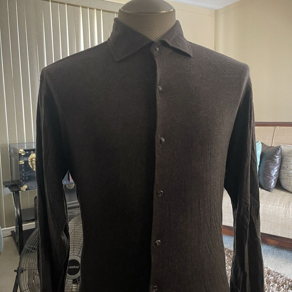 Sterr & Doon Cotton Cashmere Blend Brown Long Sleeve Button Down Men's X-Lrg